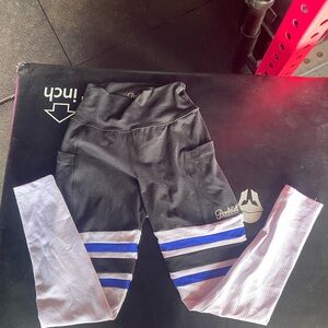Bombshell sportswear thigh high black white and blue striped  leggings xs